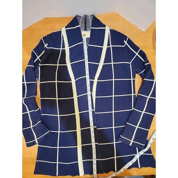 ModCloth Simply Snuggly Navy And White Plaid Open Cardigan Women’s Size M - Picture 3 of 8